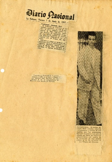 Foto de Fragmentos de la prensa, en la que se da a conocer la amañada sentencia por el Tribunal de Urgencia, en junio de 1957.